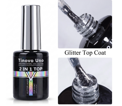 Tinovo Professional 2 In 1 Top Coat Glitter Laser Gel Polish 12ml
