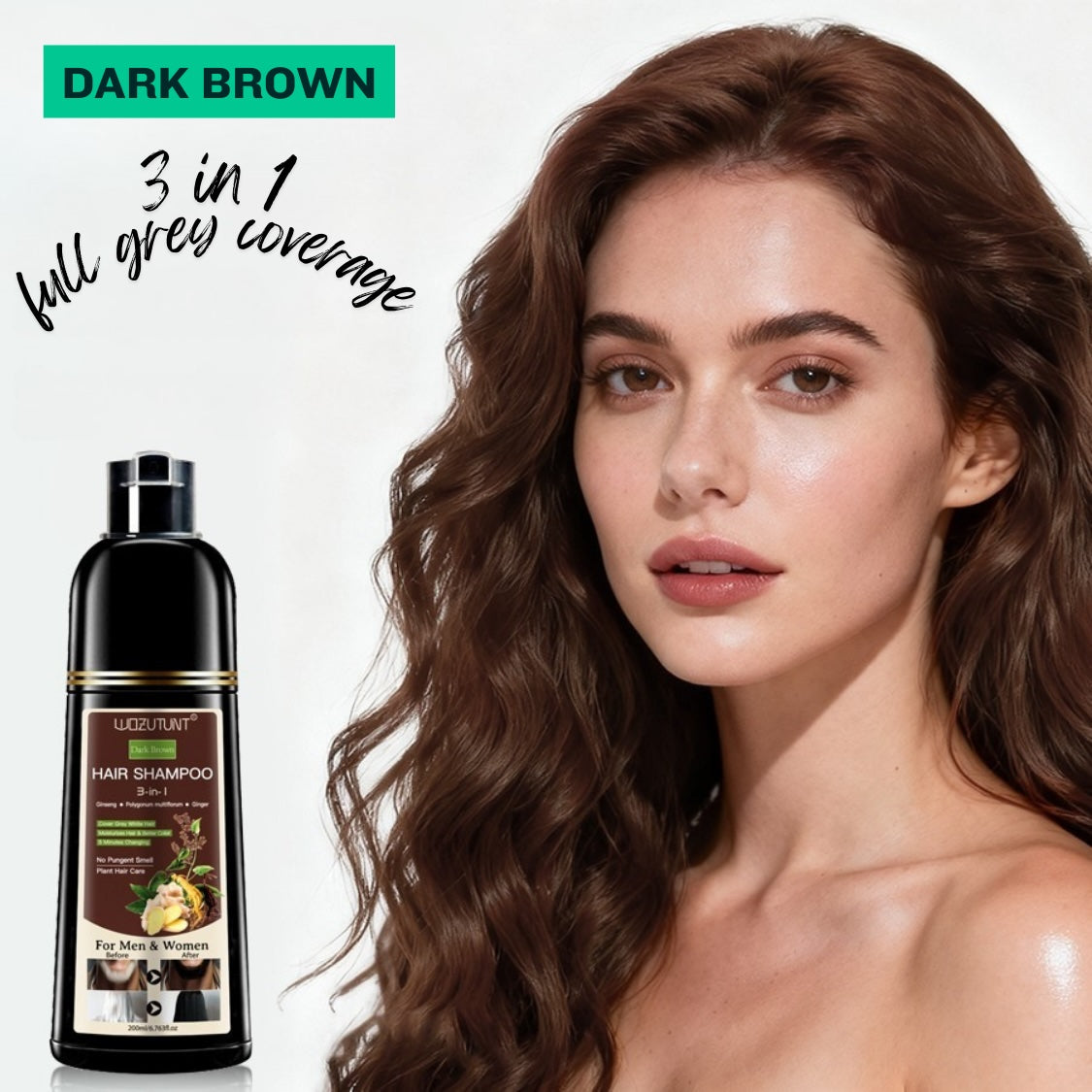 Wozutunt Dark Brown 3 In 1 Hair Dye Shampoo 200ml