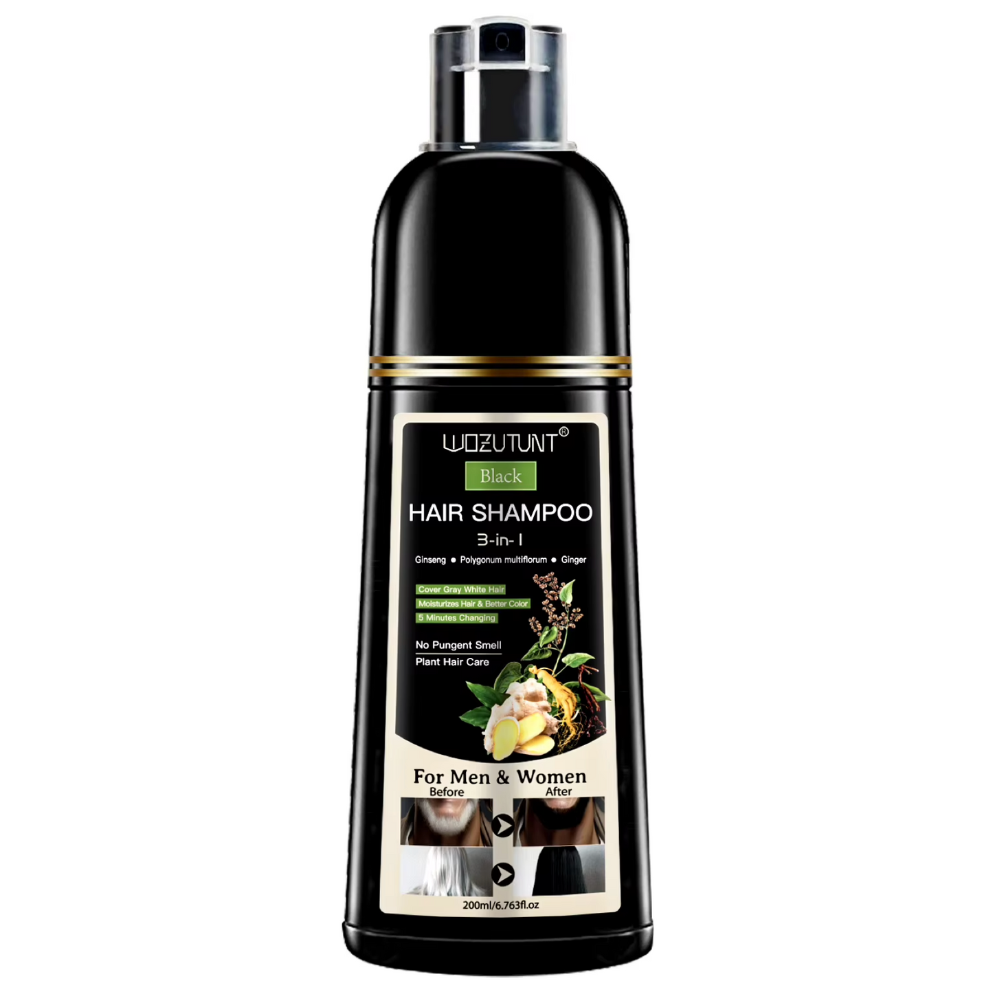 Wozutunt Cover Grays Black 3 In 1 Hair Dye Shampoo 200ml