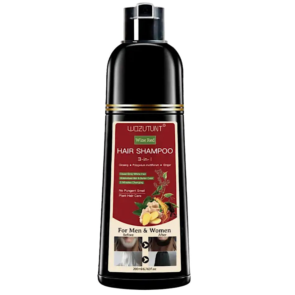 Wozutunt Cover Grays Wine Red 3 In 1 Hair Dye Shampoo 200ml