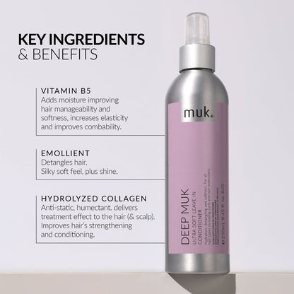 Muk Deep Ultra Soft Shampoo and Conditioner 300ml + Leave In Conditioner (3pc)